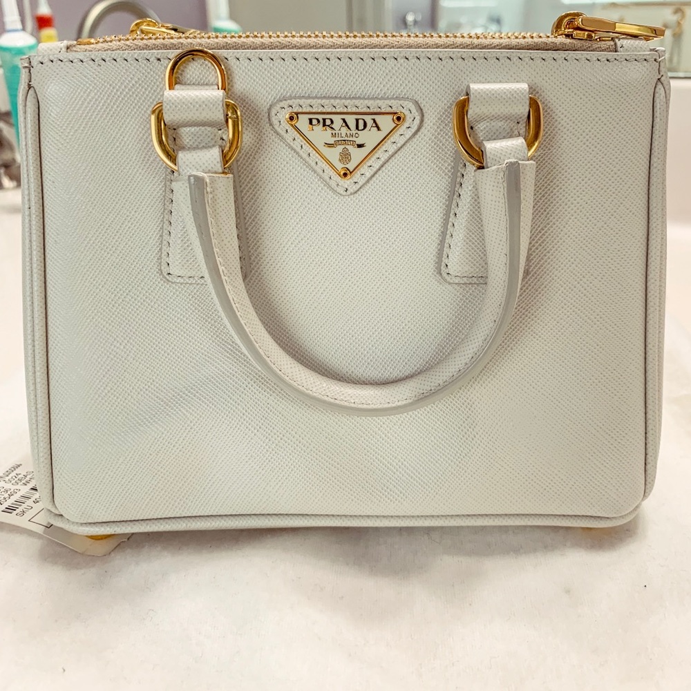 Prada Mini Lux Saffiano Taupe Leather Bag